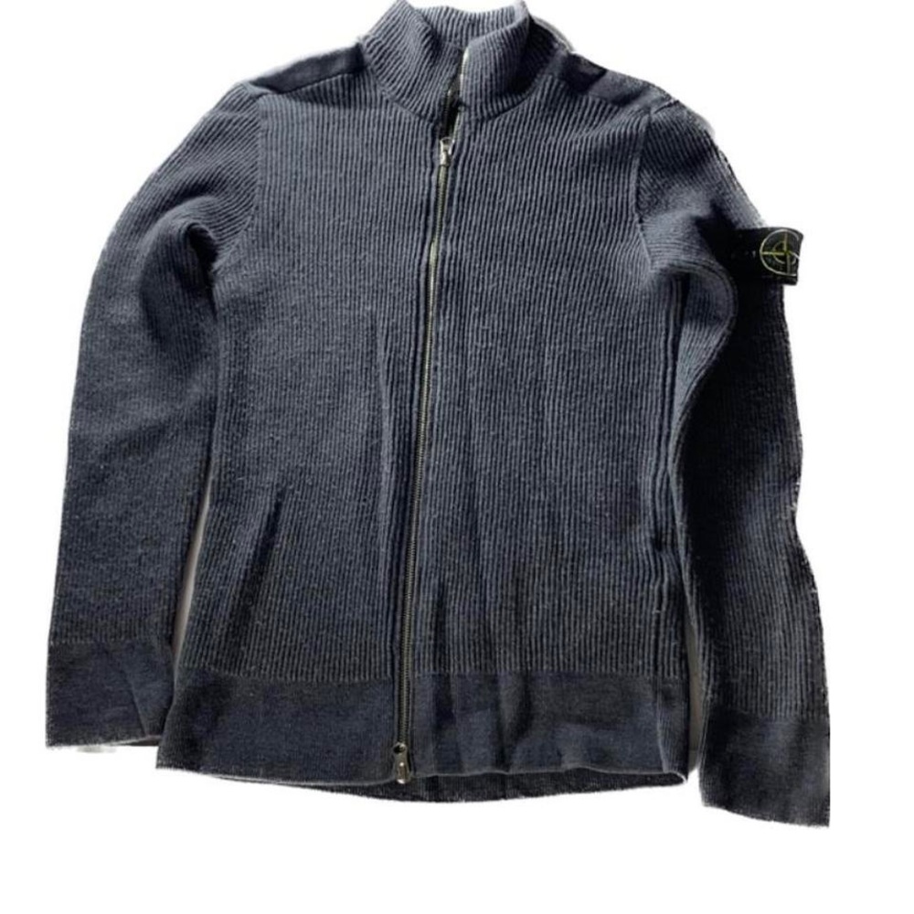 STONE ISLAND - gray soft cotton sweater with double zipper